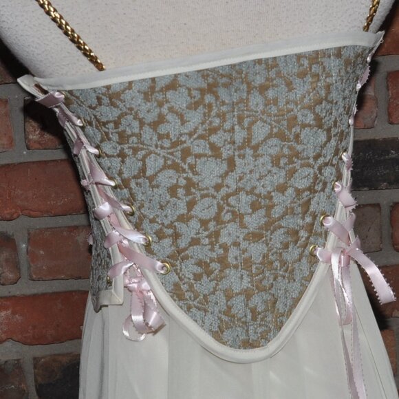2 sided, Lace-up, Bustier Corset, Pink & Gold, Neutral Floral Tapestry Siez 6 S - Picture 10 of 12